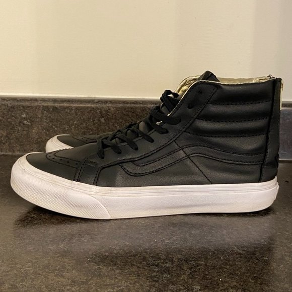 Vans Sk8 Hi Leather Black + Gold - Size 8 - Picture 4 of 8